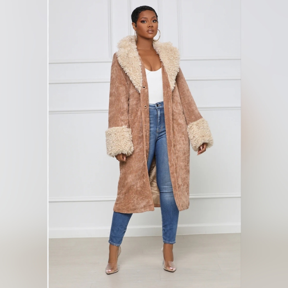 Penny Lane Faux Shearling Corduroy Coat Sz Small NWOT